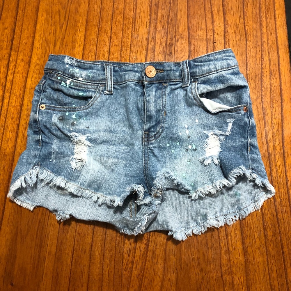 Almost famous distressed painted cutoff shorts